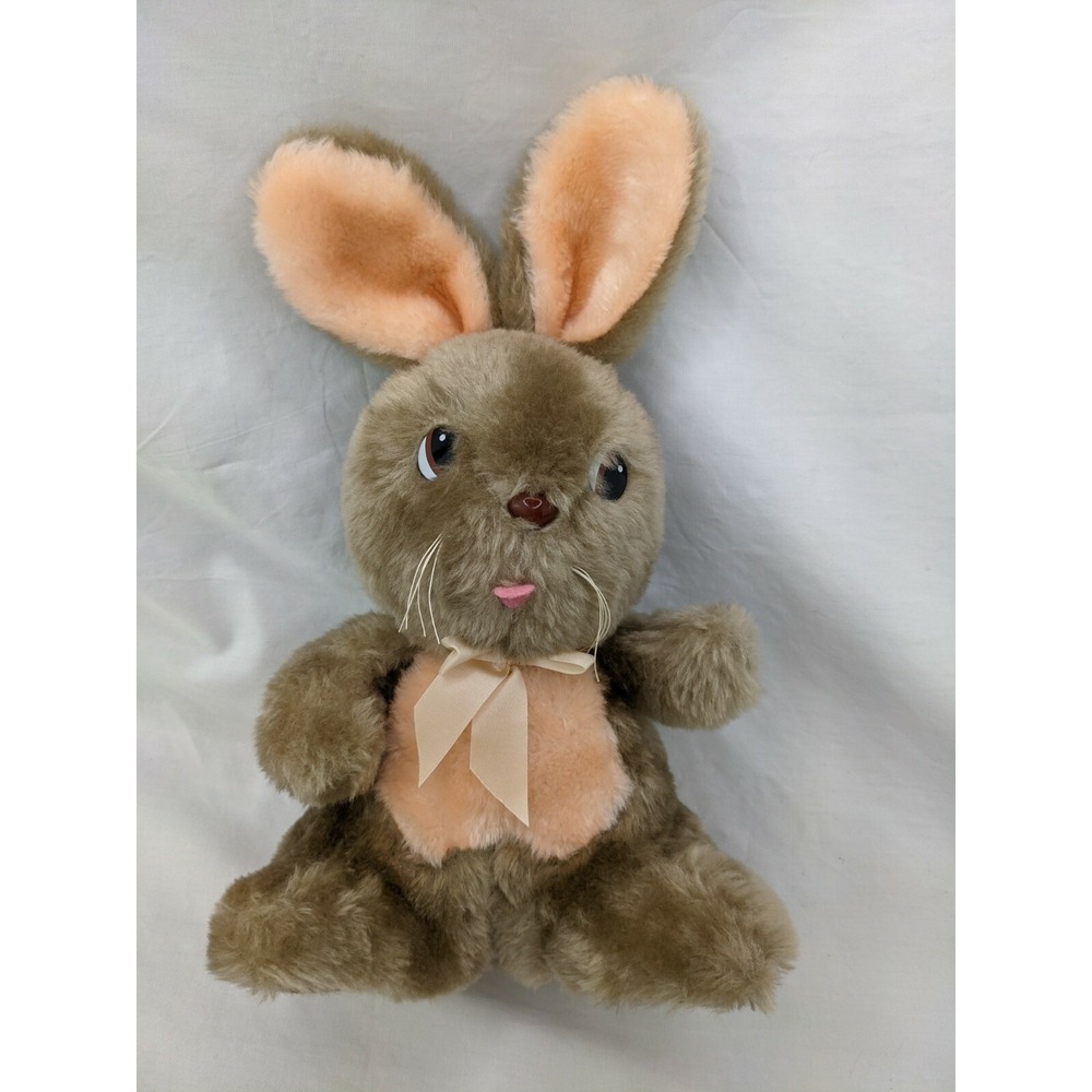 Brown Rabbit Bunny Plush 13 Inch Vintage 1984 Happiness Aid Stuffed Animal Toy